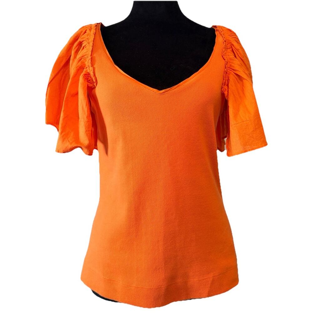 Maeve Orange Puff Sleeve Crop Top